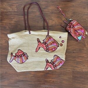 Vera Bradley Resort Medallion Retired Pattern Straw Tote Bag and matching Writle